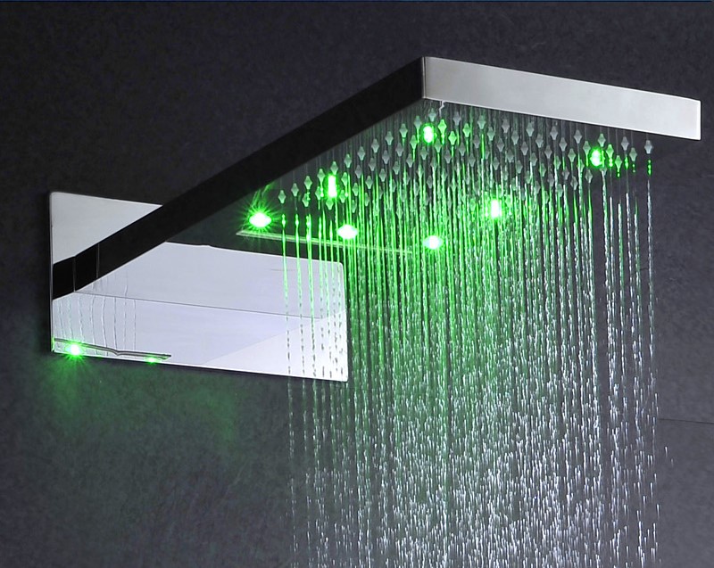 Gordola Waterfall Chrome Wall Mounted LED Rain Bathroom Shower Head Set
